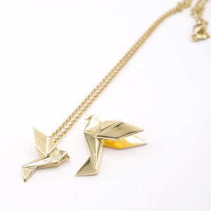 Collier mini oiseau Origami plaqué