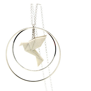 Collier sautoir oiseau Origami : BIRDY créoles argentées