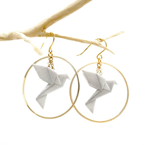 Boucles d'oreilles oiseau Origami  BIRDY créoles dorées