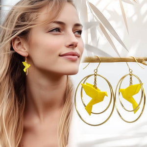 Boucles d'Oreilles Colorées🎨oiseau Origami |Double Créoles dorées