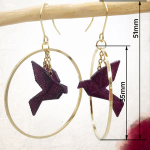 Boucles d'Oreilles Colorées 🎨 MINI oiseau Origami | Créoles dorées