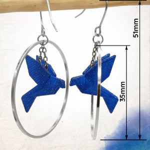Boucles d'Oreilles Colorées 🎨 MINI oiseau Origami | Créoles argentées