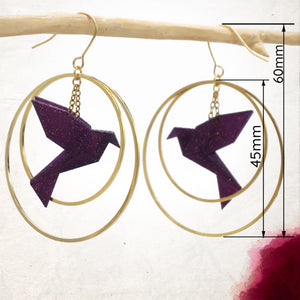 Boucles d'Oreilles Colorées🎨oiseau Origami |Double Créoles dorées