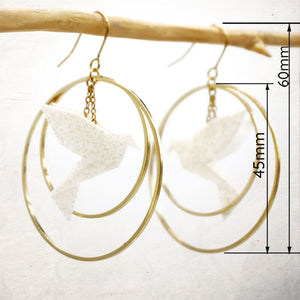 Boucles d'Oreilles Colorées🎨oiseau Origami |Double Créoles dorées