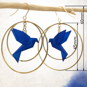 Boucles d'Oreilles Colorées🎨oiseau Origami |Double Créoles dorées