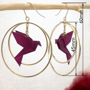 Boucles d'Oreilles Colorées🎨oiseau Origami |Double Créoles dorées