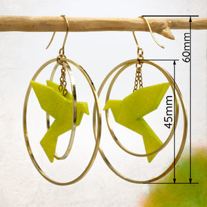 Boucles d'Oreilles Colorées🎨oiseau Origami |Double Créoles dorées