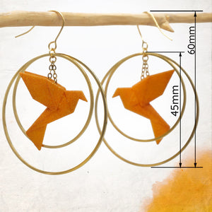 Boucles d'Oreilles Colorées🎨oiseau Origami |Double Créoles dorées