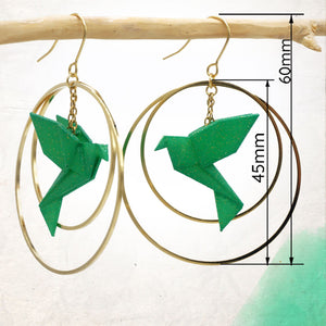 Boucles d'Oreilles Colorées🎨oiseau Origami |Double Créoles dorées