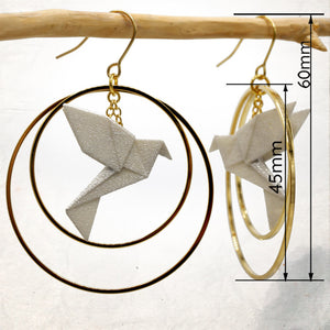 Boucles d'Oreilles Colorées🎨oiseau Origami |Double Créoles dorées