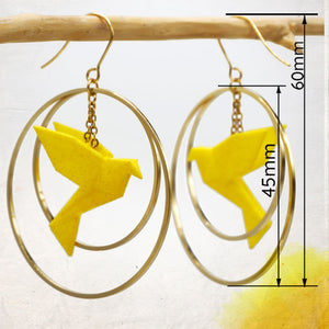 Boucles d'Oreilles Colorées🎨oiseau Origami |Double Créoles dorées