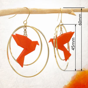 Boucles d'Oreilles Colorées🎨oiseau Origami |Double Créoles dorées