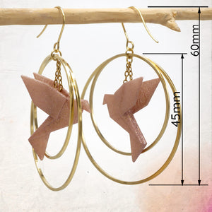 Boucles d'Oreilles Colorées🎨oiseau Origami |Double Créoles dorées