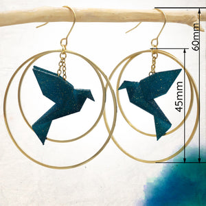 Boucles d'Oreilles Colorées🎨oiseau Origami |Double Créoles dorées