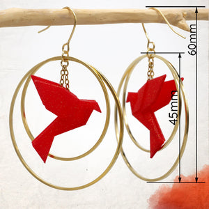 Boucles d'Oreilles Colorées🎨oiseau Origami |Double Créoles dorées