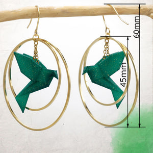 Boucles d'Oreilles Colorées🎨oiseau Origami |Double Créoles dorées