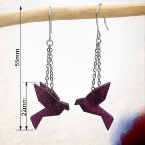Boucles d'Oreilles Colorées 🎨  MINI oiseau Origami | Argentées