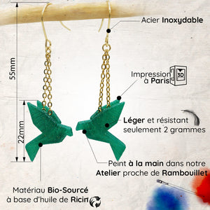 Boucles d'Oreilles Colorées 🎨 MINI oiseau Origami | Dorées