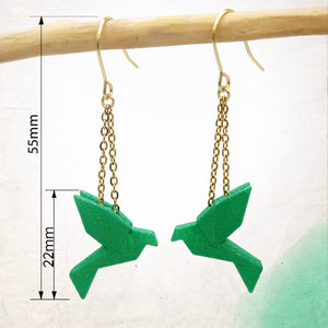 Boucles d'Oreilles Colorées 🎨 MINI oiseau Origami | Dorées