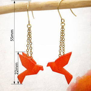 Boucles d'Oreilles Colorées 🎨 MINI oiseau Origami | Dorées