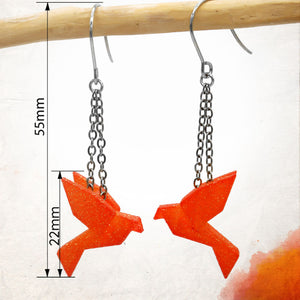 Boucles d'Oreilles Colorées 🎨  MINI oiseau Origami | Argentées