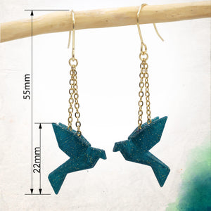 Boucles d'Oreilles Colorées 🎨 MINI oiseau Origami | Dorées