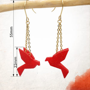 Boucles d'Oreilles Colorées 🎨 MINI oiseau Origami | Dorées