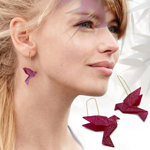 Boucles d'oreilles pendante oiseau Origami