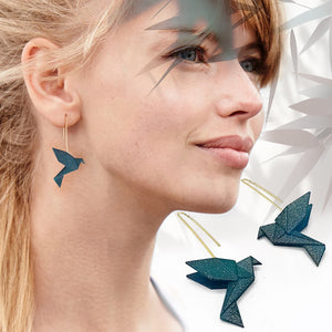 Boucles d'oreilles pendante oiseau Origami