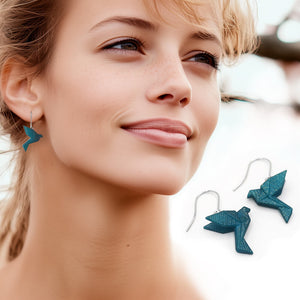 Boucles d'Oreilles Colorées 🎨 Tiny MINI oiseau Origami | Argentées