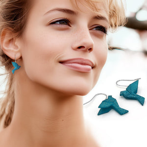 Boucles d'Oreilles Colorées 🎨 Tiny MINI oiseau Origami | Argentées