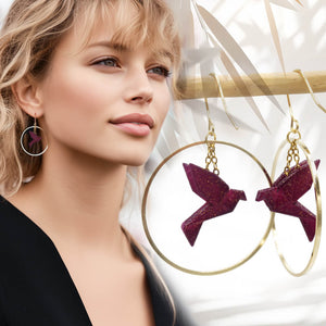 Boucles d'Oreilles Colorées 🎨 MINI oiseau Origami | Créoles dorées