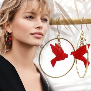 Boucles d'Oreilles Colorées 🎨 MINI oiseau Origami | Créoles dorées