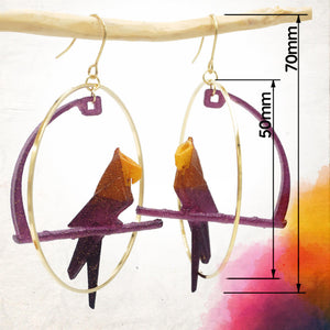 Boucles d'Oreilles Colorées 🎨 PERROQUET Origami | Créoles dorées
