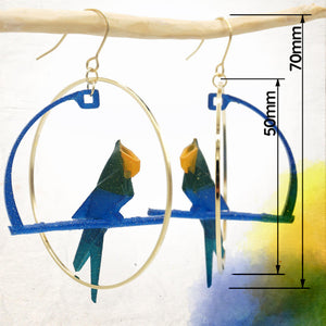 Boucles d'Oreilles Colorées 🎨 PERROQUET Origami | Créoles dorées