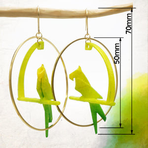 Boucles d'Oreilles Colorées 🎨 PERROQUET Origami | Créoles dorées