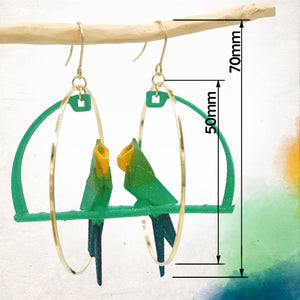 Boucles d'Oreilles Colorées 🎨 PERROQUET Origami | Créoles dorées