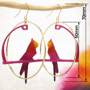 Boucles d'Oreilles Colorées 🎨 PERROQUET Origami | Créoles dorées