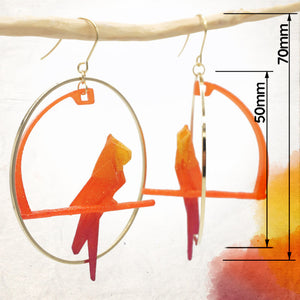 Boucles d'Oreilles Colorées 🎨 PERROQUET Origami | Créoles dorées