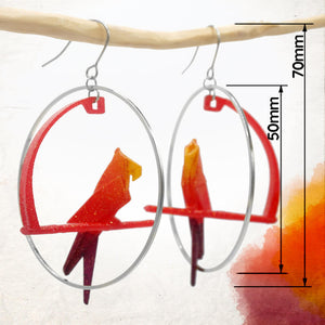 Boucles d'Oreilles Colorées 🎨 PERROQUET Origami | Créoles argentées