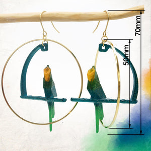 Boucles d'Oreilles Colorées 🎨 PERROQUET Origami | Créoles dorées