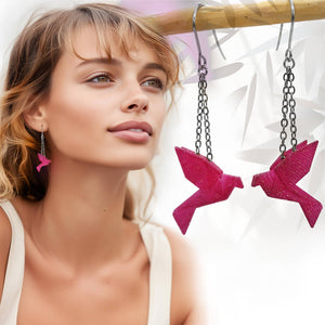 Boucles d'Oreilles Colorées 🎨  MINI oiseau Origami | Argentées