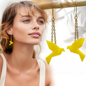 Boucles d'Oreilles Colorées 🎨 MINI oiseau Origami | Dorées