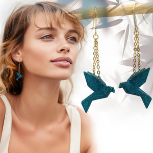 Boucles d'Oreilles Colorées 🎨 MINI oiseau Origami | Dorées