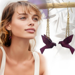 Boucles d'Oreilles Colorées 🎨 MINI oiseau Origami | Dorées