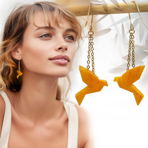 Boucles d'Oreilles Colorées 🎨 MINI oiseau Origami | Dorées