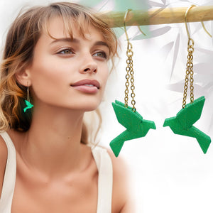 Boucles d'Oreilles Colorées 🎨 MINI oiseau Origami | Dorées