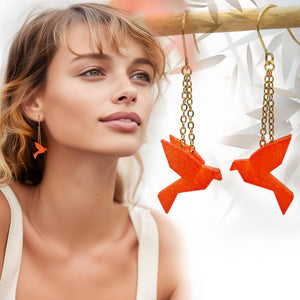 Boucles d'Oreilles Colorées 🎨 MINI oiseau Origami | Dorées