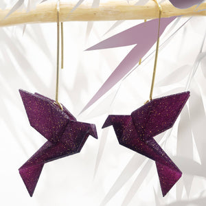 Boucles d'oreilles pendante oiseau Origami