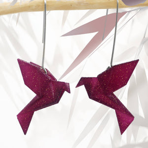 Boucles d'Oreilles Colorées 🎨 Oiseau Origami | Crochet argenté